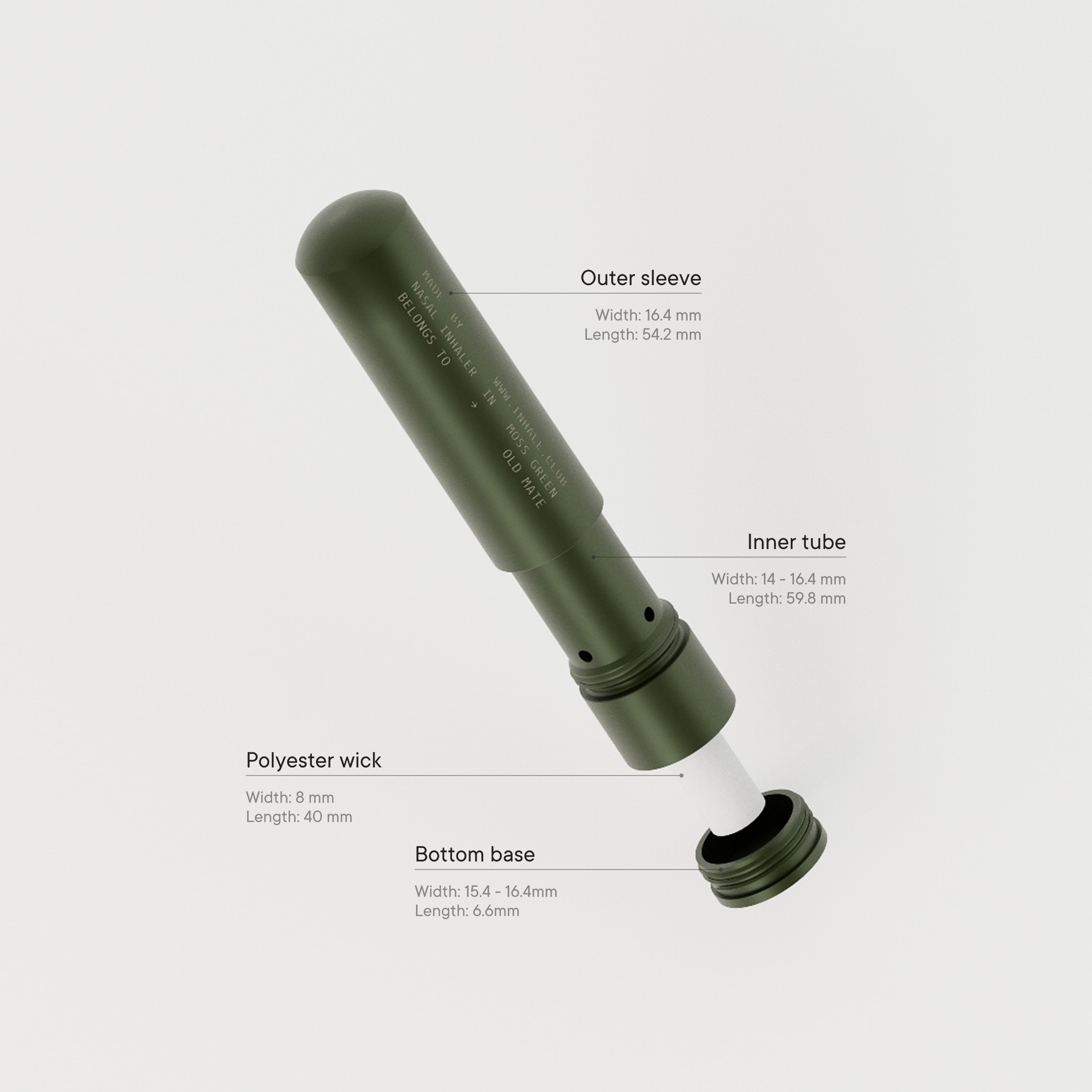 Moss Green Refillable Aluminium Nasal Inhaler
